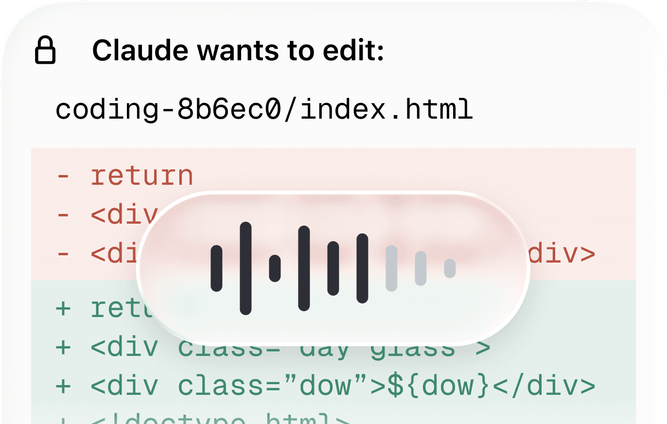 Voice input controlling a Claude Code edit