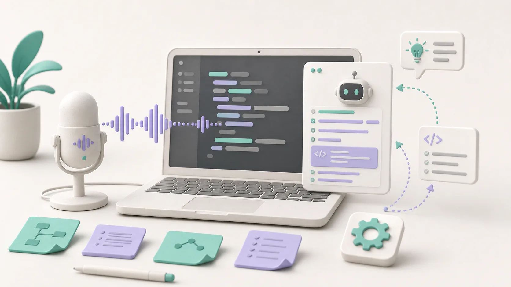 Editorial illustration of voice notes becoming coding instructions